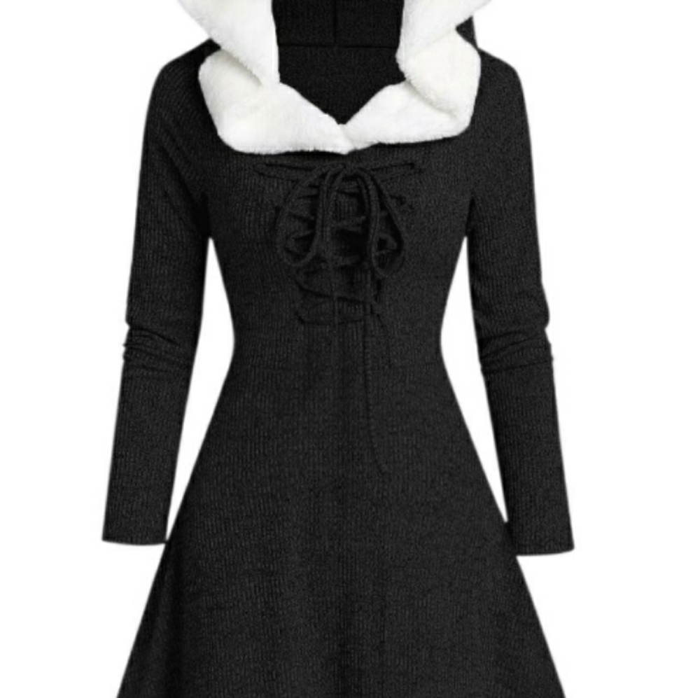 Mid chiched dress. It is longer in the back..